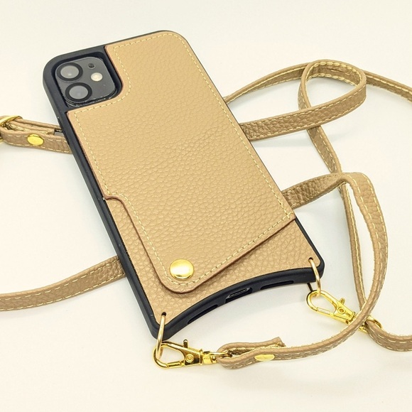 Accessories - Slim Eco-Leather iPhone Case with Strap for iPhone 12 Pro Max- tan